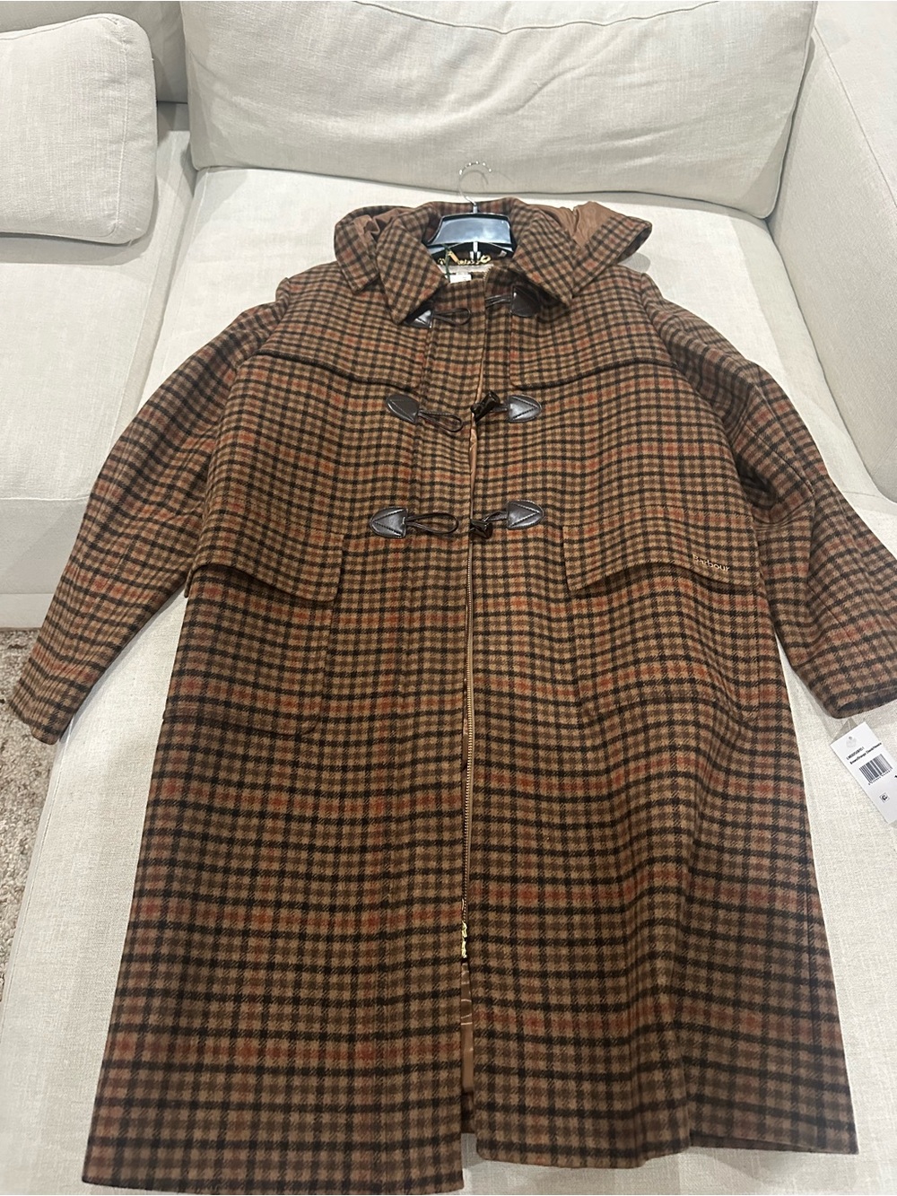 Barbour Brown Plaid Toggle Pea Coat